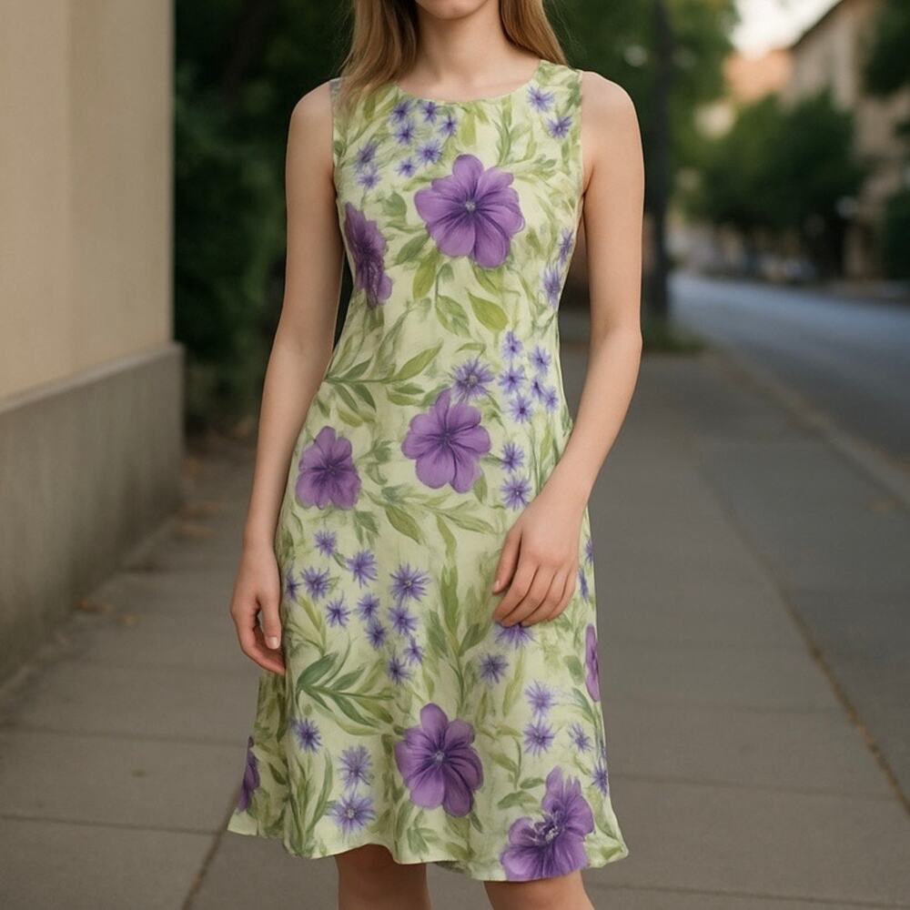Vintage Chelsea & Violet Floral Beaded 100% Silk Slip Dress Women's Small - Picture 1 of 16